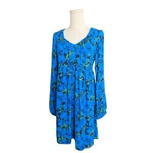 PRIMARK Blue Pleated V-Neck Flowy Long Sleeve Dress